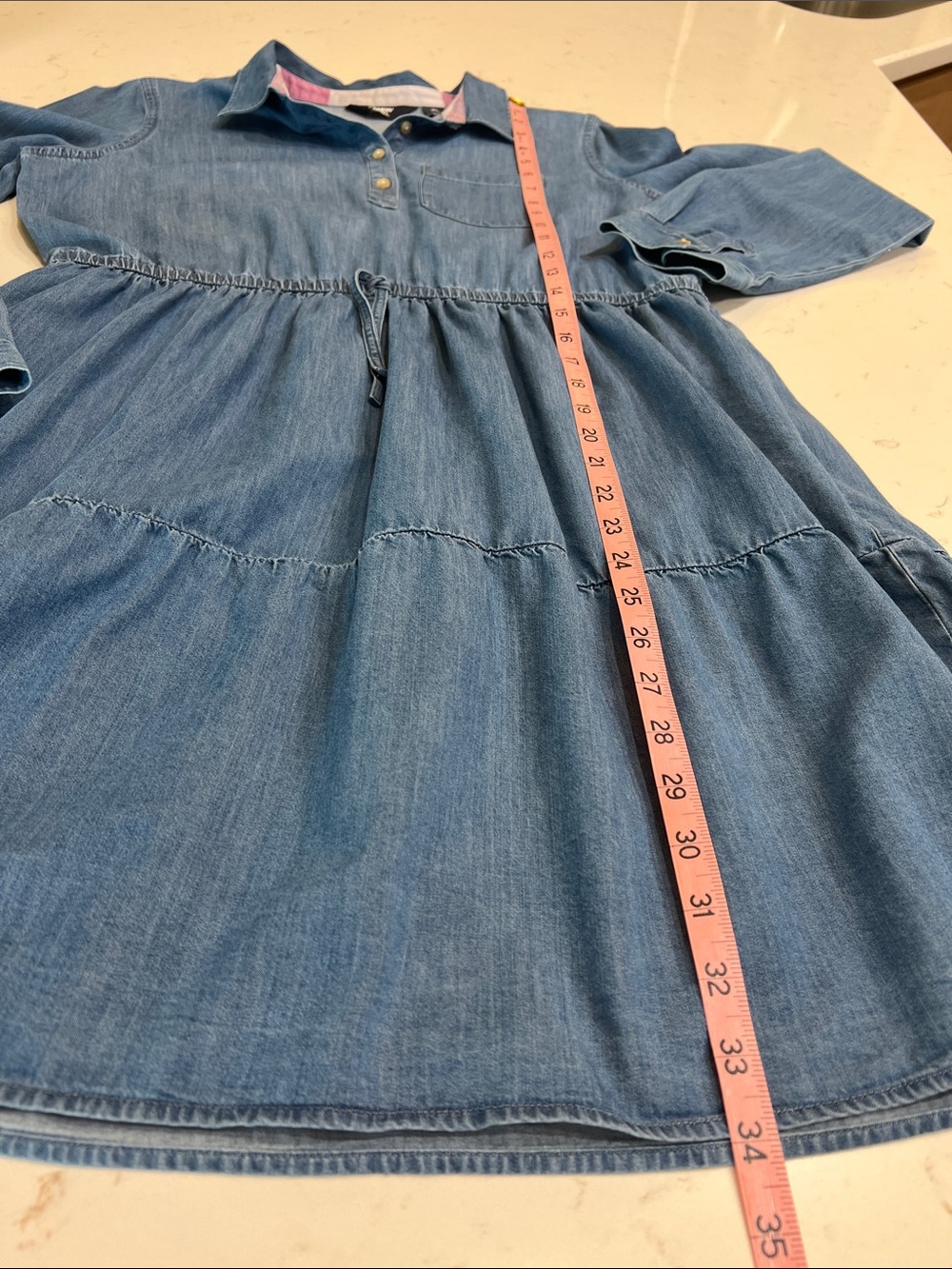 Lands’ End Girls Chambray Shirt Dress Tiered Collared Pockets XL 14-16 - Picture 10 of 10